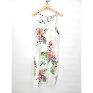 NEW Lungo Larno Italy Linen Tropical Floral Flowy Midi Dress Small